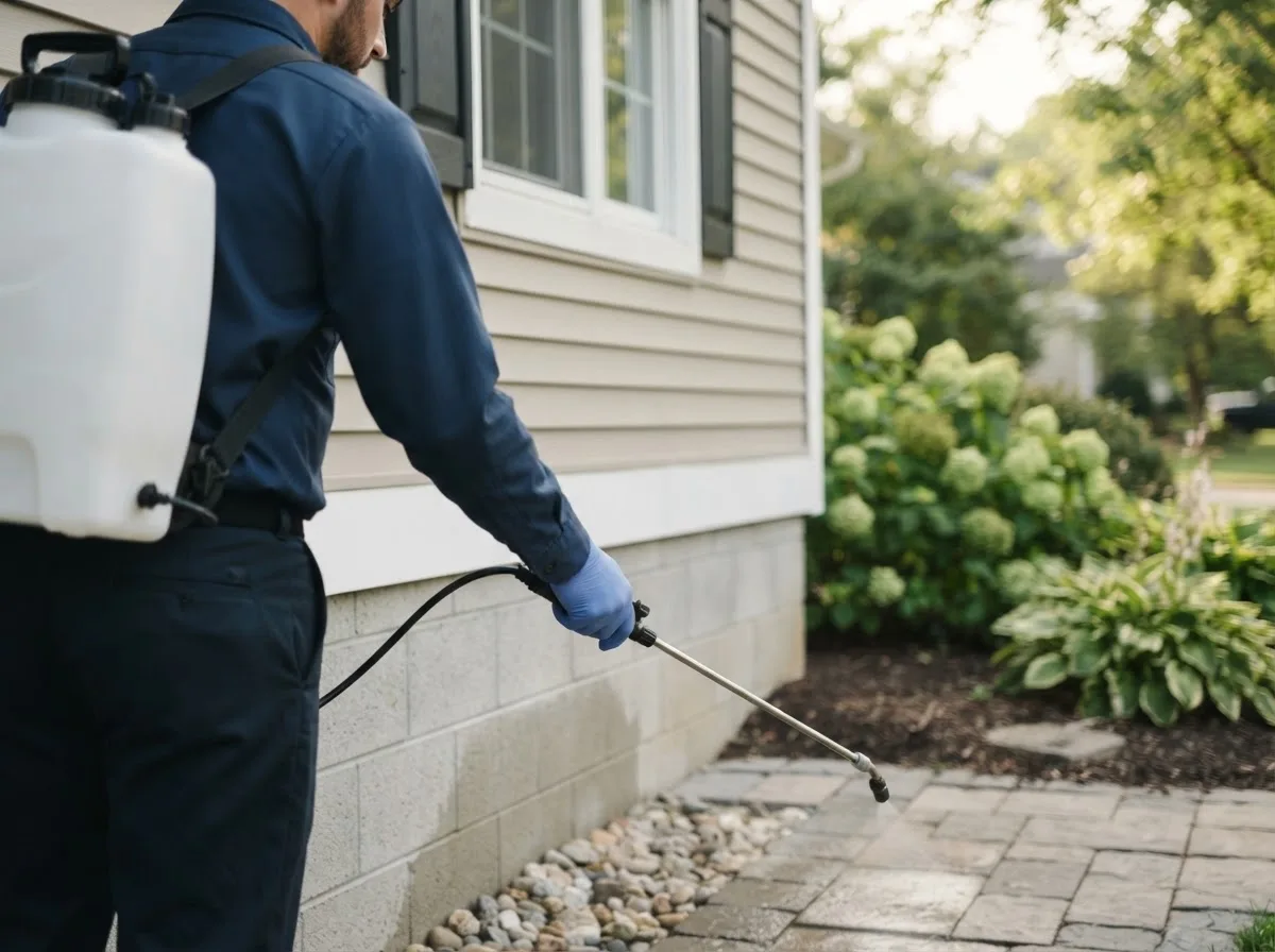 Pest control technician inspecting a home in Fairfax, VT